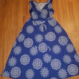 Blue and white maxi dress with a belt tie